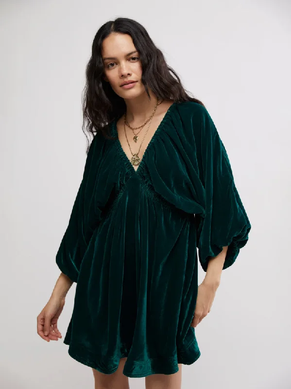 Free People Portia Velvet Mini Dress - Emerald Cozy Wraparound Mini Dress
