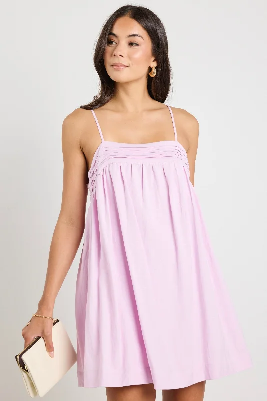 Cabana Pink Lilac Strappy Tie Back Mini Dress Casual High-Waist Mini Dress