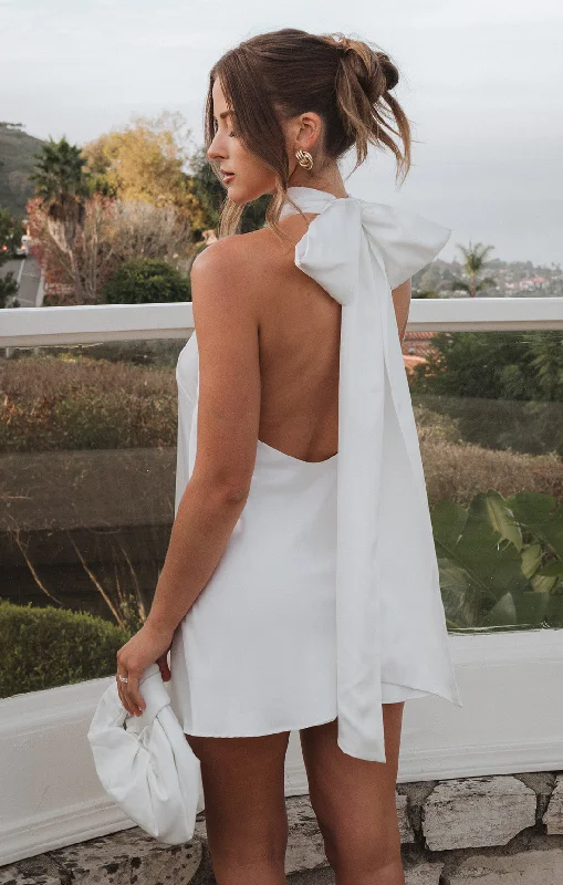 Lisa Mini Dress ~ Ivory Luxe Satin Elegant Lace Mini Dress