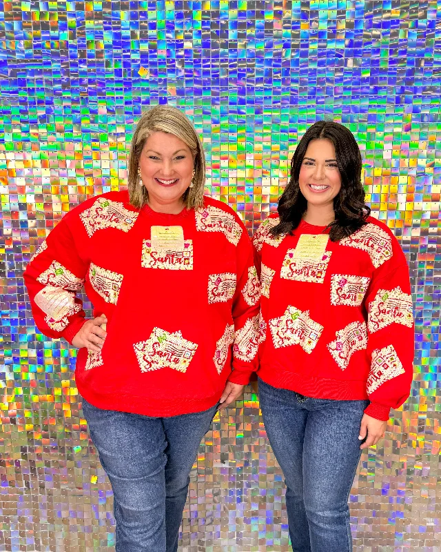 Queen of Sparkles Letters to Santa Sweatshirt - Red Hoodie with Hem Elastic Stretchable Comfortable