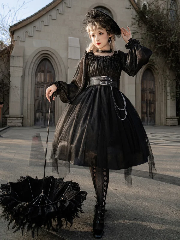 Your Princess~Gothic Lolita High Waist Black Dress Tunics Practical easy-care