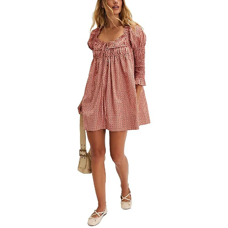 Womens Printed Cotton Babydoll Dress Turtleneck Warm Winter