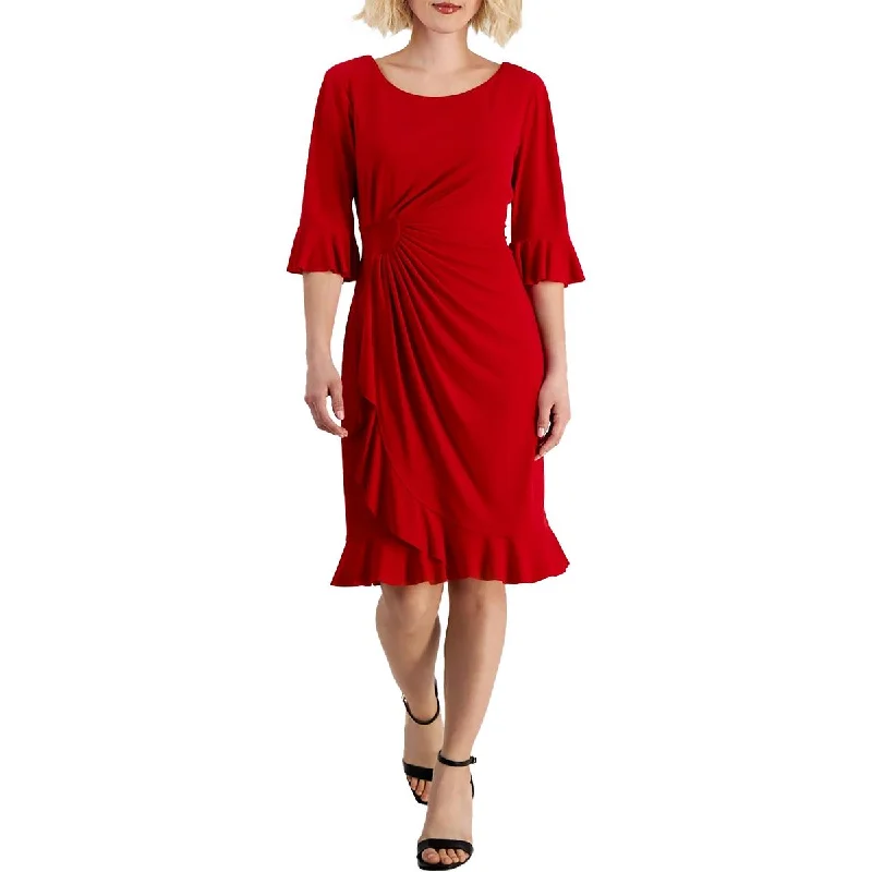 Petites Womens Ruffled Polyester Sheath Dress Tunics Party sparkling