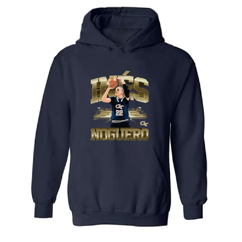 Georgia Tech - NCAA Women's Basketball : Ines Noguero - Player Collage Hooded Sweatshirt Hoodie with Embroidery Detailed Premium