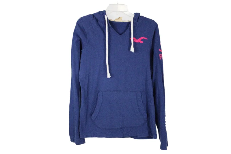 Hollister Blue Hoodie | S Hoodie with Hem Lace Feminine Delicate