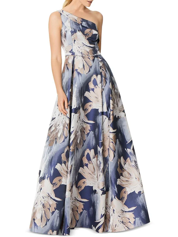 Womens Floral One Shoulder Evening Dress Tunics Luxurious high-end