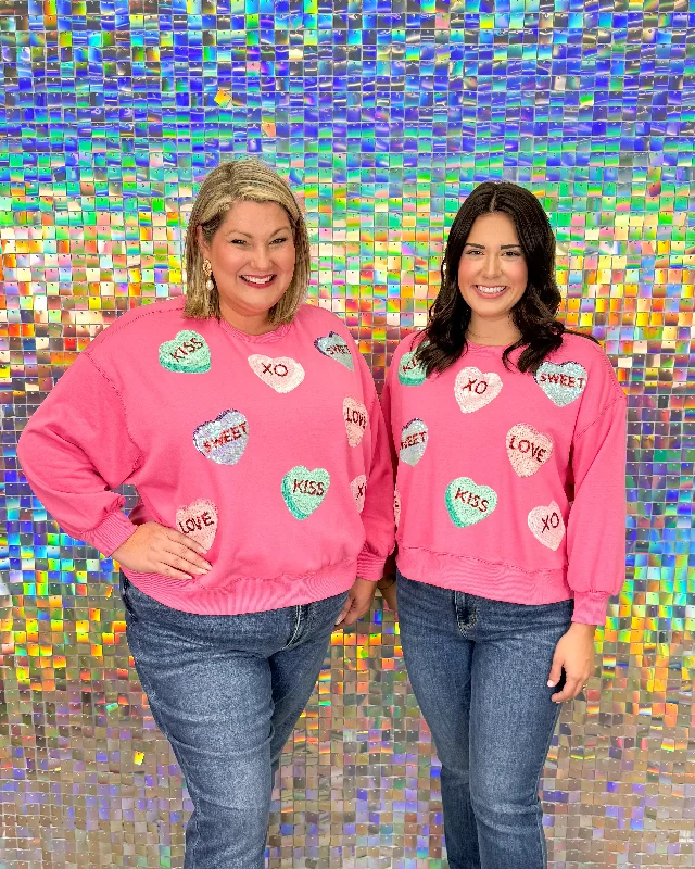 Millie Sweatshirt Candy Hearts Hoodie with Side Slits Relaxed Casual