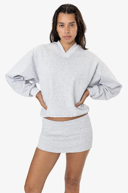 HF-56WIDE - Heavy Fleece V-Neck Wide Fit Sweatshirt Hoodie with Hem Applique Textured Unique
