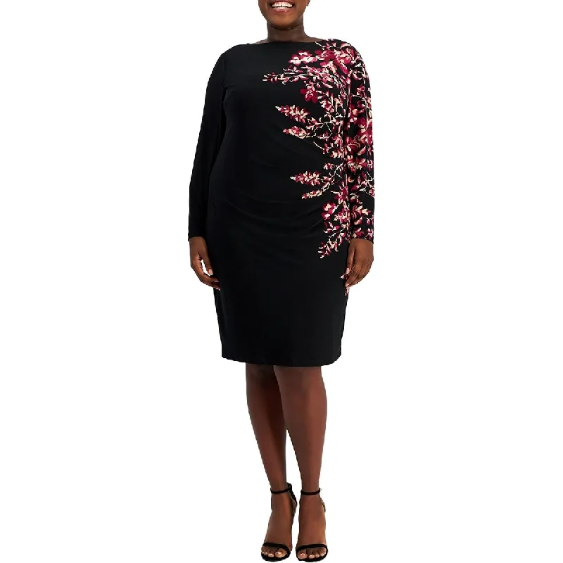 Plus Womens Floral Print Polyester Sheath Dress A-Line Day Work