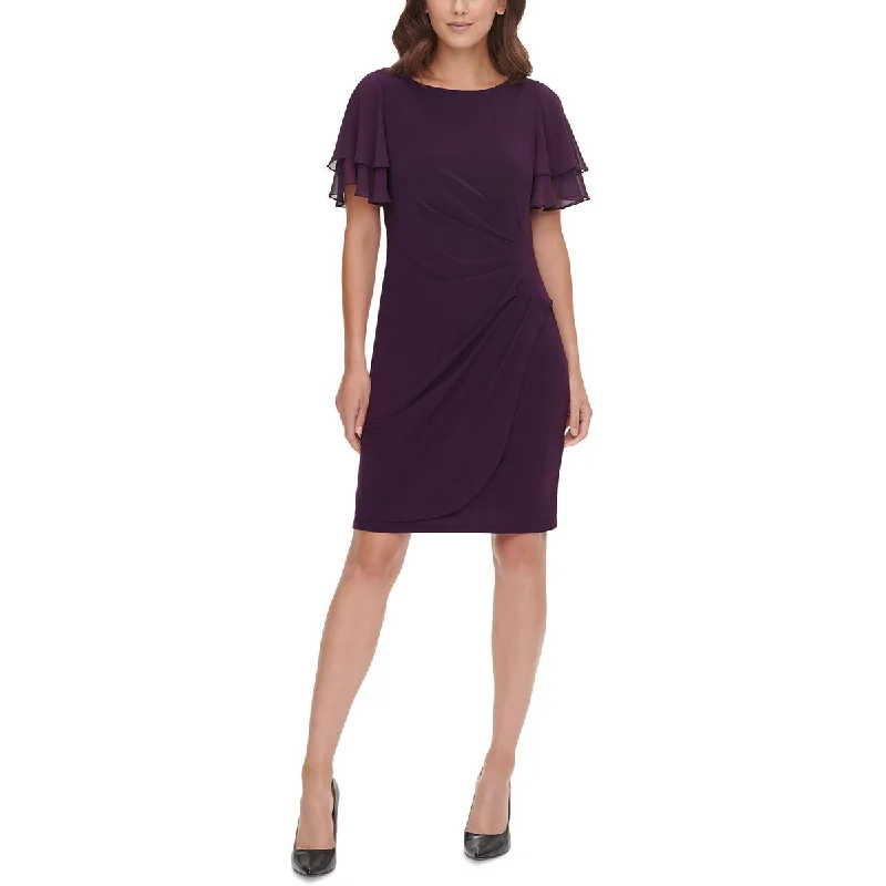 Petites Womens Ruched Polyester Sheath Dress Boatneck Modish Everyday