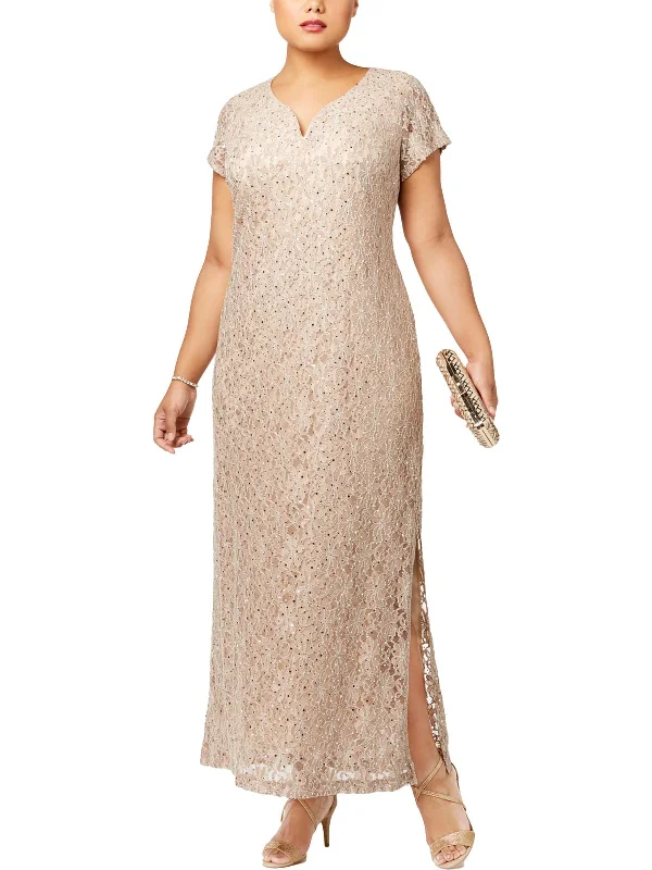 Plus Womens Lace Sequined Evening Dress Tunics Luxurious premium