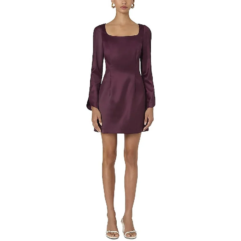 Womens Solid Satin Sheath Dress Tunics Evening elegant