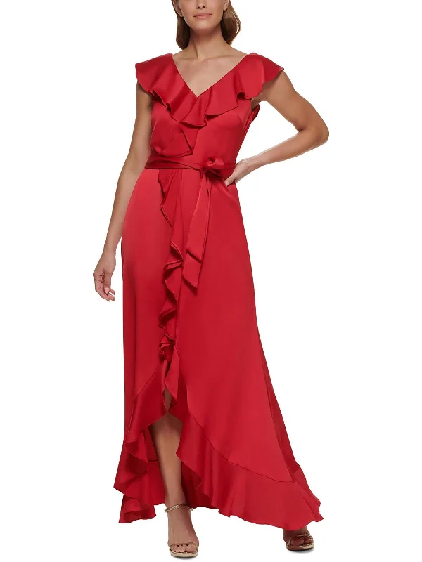 Womens Ruffled V-Neck Evening Dress Tunics Luxurious high-end