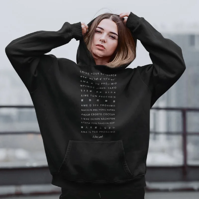Multiple Languages | Unisex Hoodie Hoodie with Hem Fringe Bohemian Relaxed
