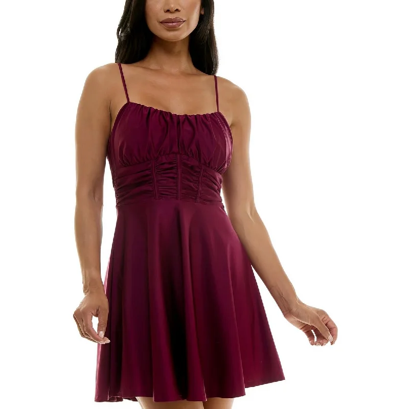 Juniors Womens Padded Bust Shimmer Fit & Flare Dress Tunics Fall fleece