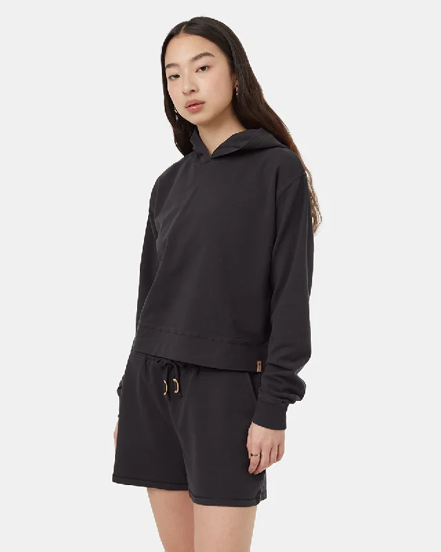 French Terry Cropped Hoodie Hoodie with Raglan Sleeves Sporty Comfortable