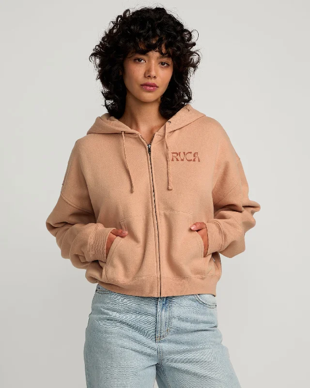 Court Zip-Up Hoodie - Warm Taupe Hoodie with Thumb Holes Functional Cozy