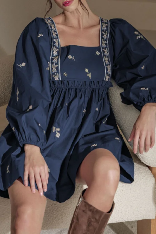 Floral Square Neck Balloon Sleeve Mini Dress Fashionable Summer Mini Dress