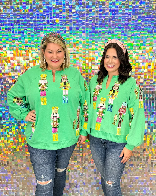 Queen of Sparkles Nutcracker Band Sweatshirt - Green Hooded Sweatshirt Casual Wear Street Style