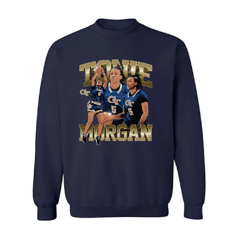 Georgia Tech - NCAA Women's Basketball : Tonie Morgan - Player Collage Crewneck Sweatshirt Hoodie with Ribbed Hem Stretchable Secure
