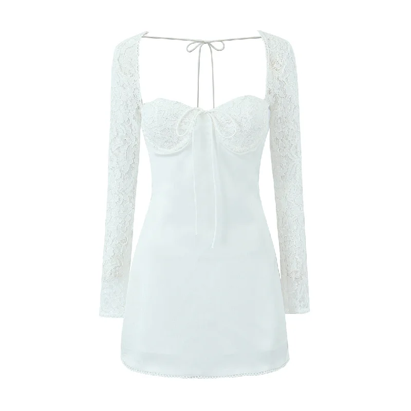 Znbbw New Lace Sleeve Steel Support Slim Mini Dress In Autumn Fashionable Party Mini Dress