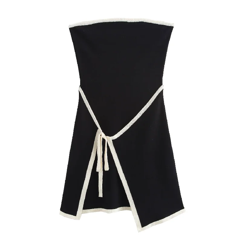 Znbbw New Summer Style Knitted Slim Chest Mini Dress Apron Classic White Mini Dress