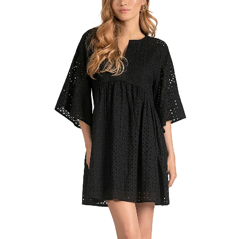 Womens Solid Cotton Babydoll Dress Tunics Trendy modern
