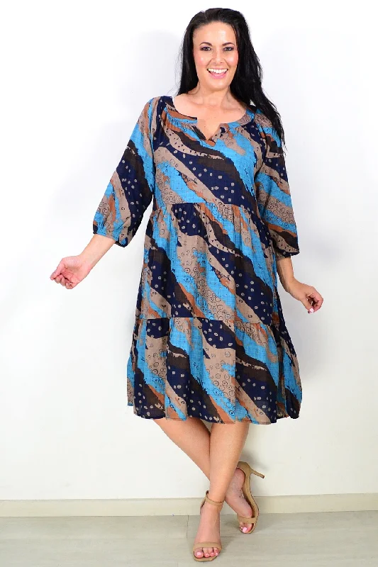 Midnight Blue Abstract Print Tunic Dress Tunics Versatile all-occasion