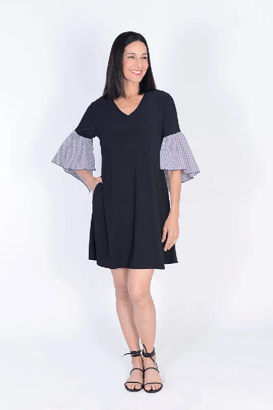 Top Ligne Checked Flounce Sleeve Dress Tunics Cozy comfortable