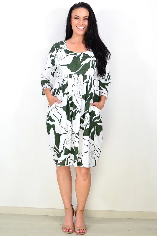 White Olive Floral Print Tunic Dress Tunics New arrival