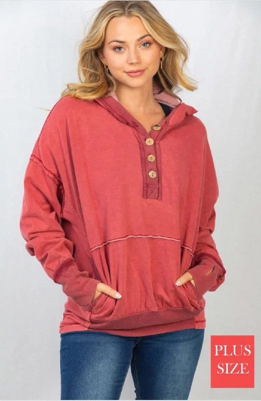 Berry French Terry Hoodie PLUS Hoodie with Elastic Cuffs Stretchable Comfortable