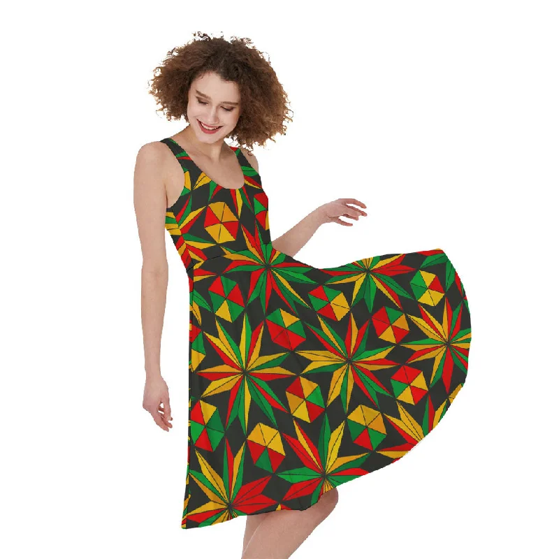 Abstract Geometric Reggae Pattern Print Sleeveless Knee Length Dress Tunics Occasion special