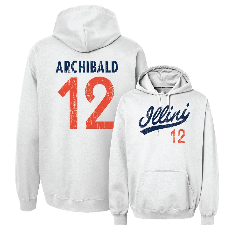 White Script Hoodie  - Mya Archibald Hoodie with Button Classic Timeless