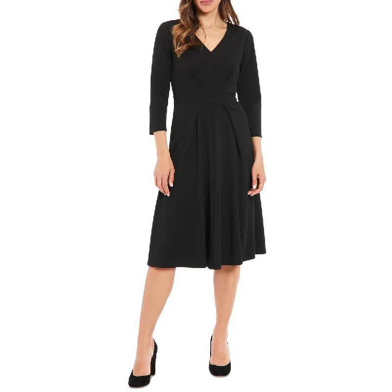 Petites Womens Pleated Polyester Fit & Flare Dress Tunics Bridal satin