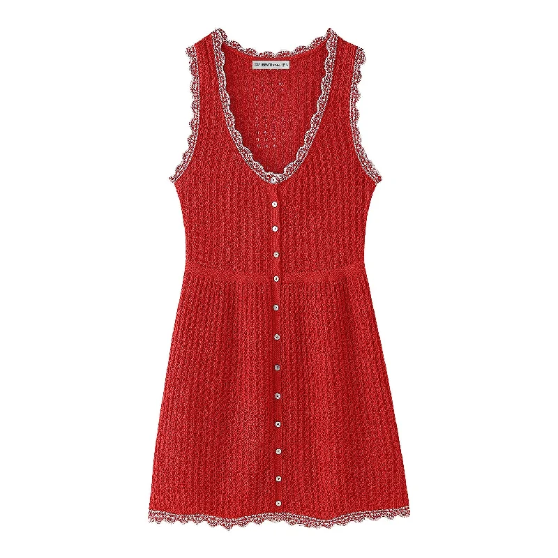 Znbbw Summer Jacquard Mesh Sleeveless Knitted Mini Dress 5802024 Stylish Short-Sleeve Mini Dress