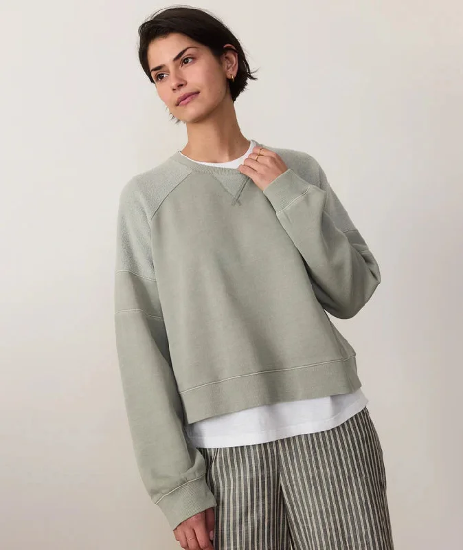 Crop Mixed Media Sweatshirt - Shadow Hoodie with Raglan Sleeves Sporty Comfortable