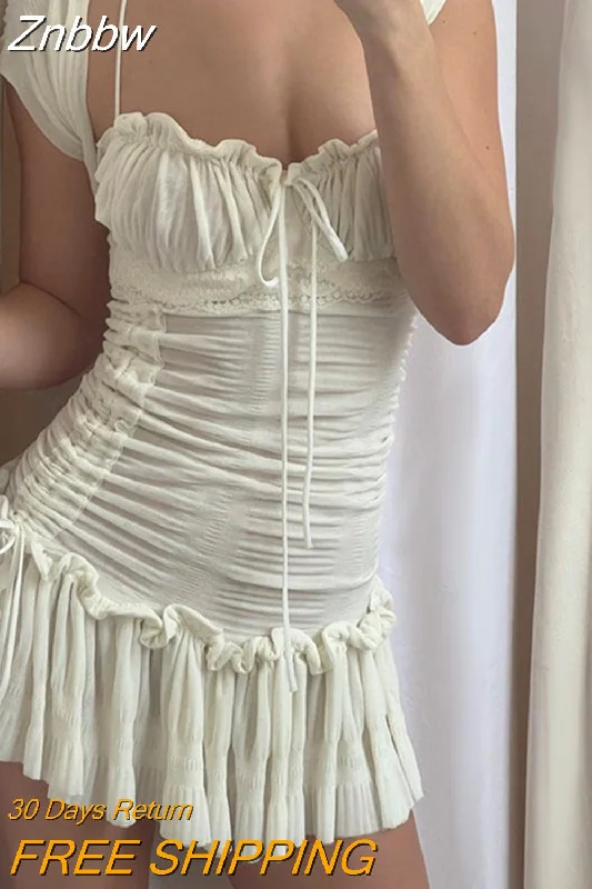 Znbbw Women Summer Short Skinny Mini Dress White Short Sleeve Low Cut Ruched Drawstring Dress Elegant Satin Mini Dress