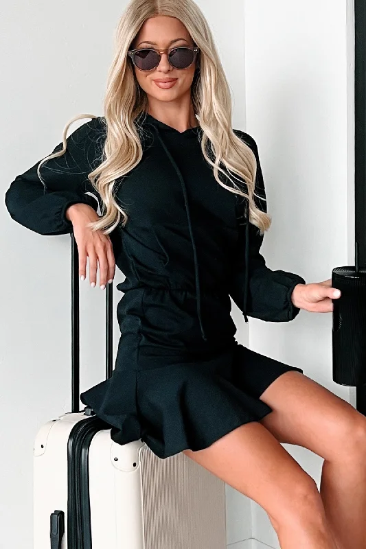 Elevated Casual Hoodie Mermaid Mini Dress (Black) Classic Striped Mini Dress