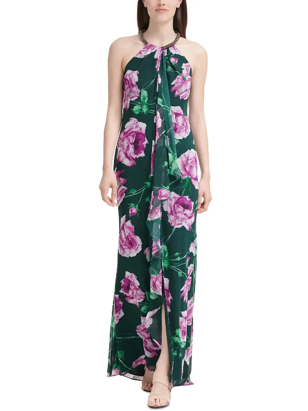Womens Floral Print Cascade Evening Dress Tunics Floral girly