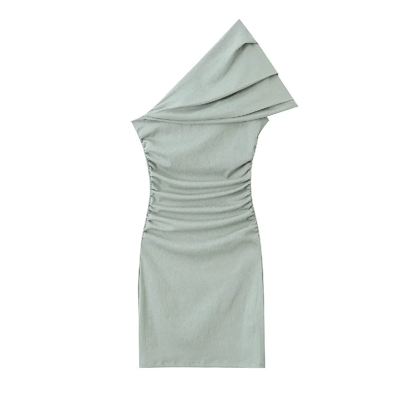 Znbbw New Spring Style Off-Shoulder Asymmetrical Slimming Mini Dress 3644303 Casual Mini Dress with Pockets