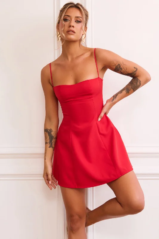 Aster Mini Dress - Red Elegant Mini Dress with Ruffles