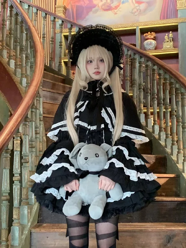 Mengfuzi~Doll Heart~Gorgeous Lolita Dress Vintage OP Cape Set Tunics Wedding white