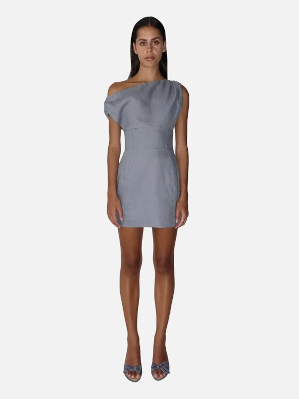 Claire Mini Dress - Slate Elegant Mini Dress with Pleats