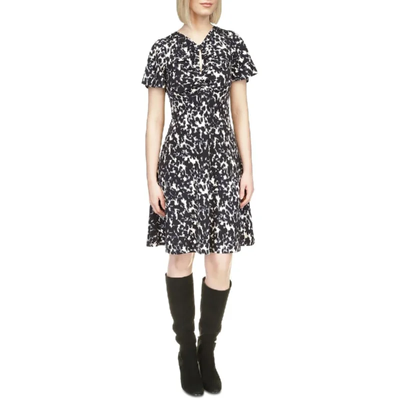 Womens Printed Polyester Fit & Flare Dress Tunics Wedding white