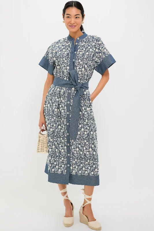 Embroidered Chambray Wildflower Meadows Prescott Dress Tunics stripes playful