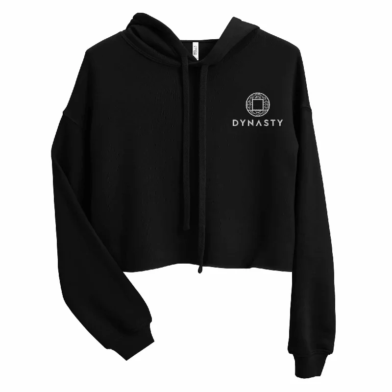 Dynasty Emblem Embroidered Women's Crop Hoodie Zip Hoodie Drawstring Kangaroo Pocket