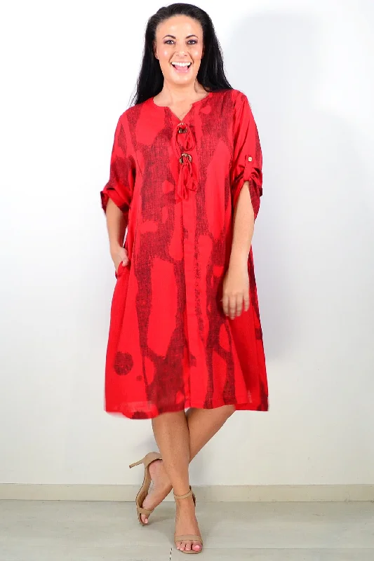 Red Linen Blend Tunic Dress Tunics Custom made