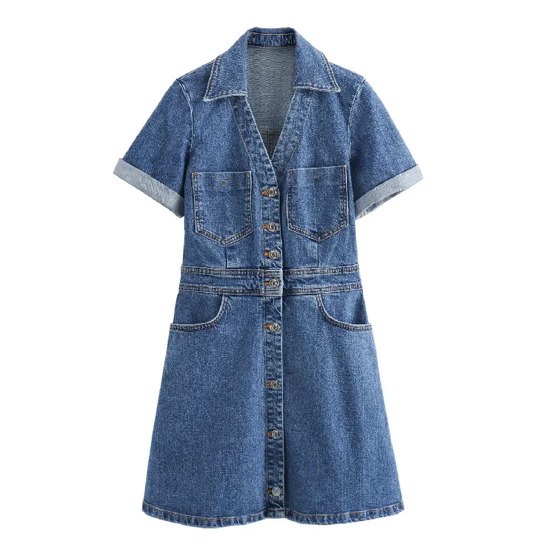 Znbbw Spring Denim Waist Short-Sleeved Mini Dress 1879038 Trendy Floral Mini Dress