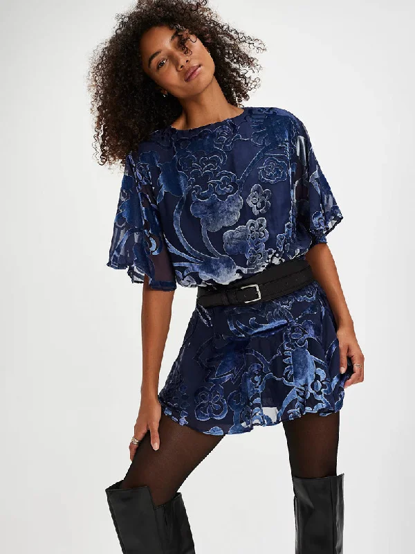 Free People Manuka Burnout Velvet Mini Dress - Navy Cozy Ribbed Mini Dress