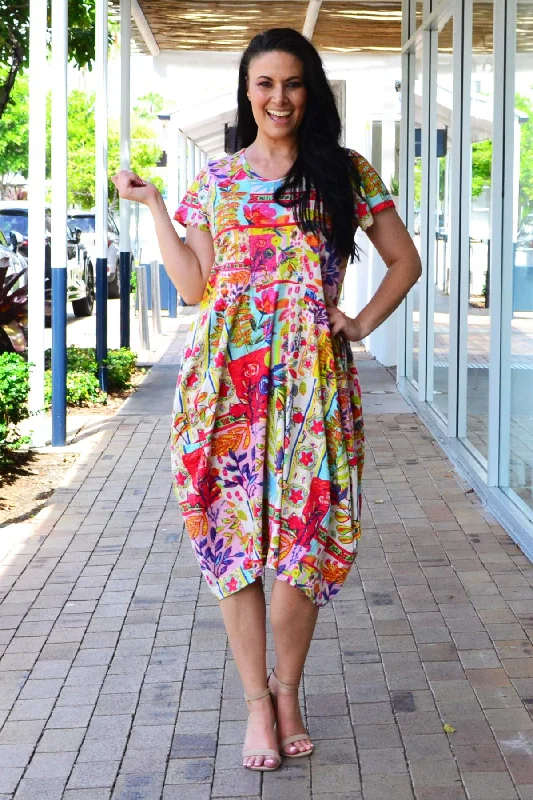 Maitra Short Sleeve Bubble Tunic Dress Tunic Top Casual